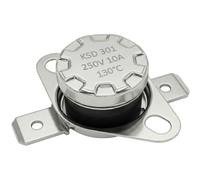 Lumonic KSD301 Interrupteur de température rond | 130°C ± 5°C | Contact NC NC | max. 250V AC/10A | Prise plate | Ø15×12mm | Interrupteur thermique, bimétallique | Machines à café, fers à repasser, fou