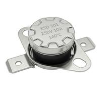 Lumonic KSD301 Interrupteur de température rond | 140°C ± 5°C | Contact NC NC | max. 250V AC/10A | Prise plate | Ø15×12mm | Interrupteur thermique, bimétallique | Machines à café, fers à repasser, fou