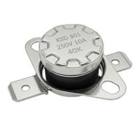 Lumonic KSD301 Interrupteur de température rond | 40°C ± 5°C | Contact à fermeture NO | max. 250V AC/10A | Prise plate | Ø15×12mm | Interrupteur thermique, bimétallique | Machines à café, fers à repas