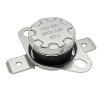 Lumonic KSD301 Interrupteur de température rond | 55°C ± 5°C | Contact NC NC | max. 250V AC/10A | Prise plate | Ø15×12mm | Interrupteur thermique, bimétallique | Machines à café, fers à repasser, four
