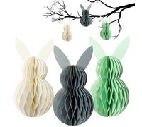 LUMOOM 3 pièces de décoration Pâques Boules alvéolées, Lapin Pâques en Papier Pliable, Lapin alvéolé en Papier Soie, Lapins Pâques à Suspendre pour l'extérieur, réutilisables (Couleurs mélangées)