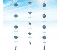 LUMOOM 3er Pack Déco Maritime En Bois, Étoile De Mer, Coquille Saint-Jacques, Fleur De Mer, Pendentifs, Décoration Murale Méditerranéenne, Style Marin, Pour Maison, Jardin, Fenêtre