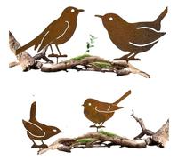 LUMOOM 4er Oiseau en Métal À Effet Rouillé, Déco De Jardin, Piquet pour Extérieur, Oiseaux Rouillés Décoratifs, Piquet De Jardin Rouillé, Figurines pour Arbres, Clôtures en Bois, Terrasse (Oiseau A)