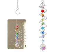 LUMOOM Attrape-soleil en cristal, décoration de fenêtre, double spirale à suspendre, avec sept perles chakra, boule en acier inoxydable, design queue en spirale, pour décoration de jardin en plein air