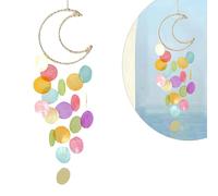 LUMOOM Carillon éolien en coquillage, décoration bohème, attrape-rêves, guirlandes, son unique et magnifique, carillon éolien à suspendre pour terrasse, pelouse, jardin, lune (multicolore)