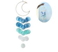 LUMOOM Carillon éolien en coquillage, décoration bohème, attrape-rêves, guirlandes, son unique et magnifique, carillon éolien à suspendre pour terrasse, pelouse, jardin, lune (bleu)