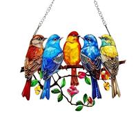 LUMOOM Décoration de fenêtre à suspendre - Oiseau - Vitrail coloré - Attrape-soleil colibri à suspendre aux fenêtres - Pendentif en acrylique avec chaîne - Décoration pour la maison, le studio (cinq