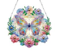 LUMOOM Diamond Painting Pendentif Kit de bricolage pour adultes 5D Diamond Painting images de fenêtre avec chaîne, papillon suspendu diamant, pour fenêtre murale et décoration d'entrée (E)