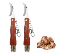 LUMOOM Lot de 2 couteaux à champignons avec brosse, couteau éponge avec pinceau, couteau de poche champignon, couteau pliant avec manche en bois, cadeau pour cueilleur de champignons