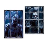 LUMOOM Lot de 2 images de fenêtre décoratives d'Halloween avec fantômes d'horreur - Décoration de fenêtre - Rideau de fenêtre pour l'extérieur et l'intérieur (B)