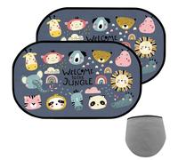 LUMOOM Lot de 2 pare-soleil de voiture pour bébé - Pare-soleil pour enfants - Pare-soleil latéral occultant - Pour fenêtre arrière - Motifs d'animaux mignons (animaux de la jungle)