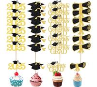 LUMOOM Lot de 24 décorations de cupcake de remise de diplôme 2025, décoration de remise de diplôme, décoration de chapeau de bachelor, décoration de gâteau de remise de diplôme, décoration de remise