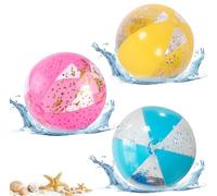 LUMOOM Lot de 3 ballons gonflables à paillettes - Grand ballon de plage gonflable - 40 cm - Pour activités d'été en plein air (translucide)