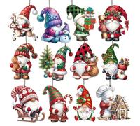 LUMOOM Lot de 36 pendentifs de Noël en bois avec motifs nains mignons - Décoration de sapin de Noël - Pour festivals, fêtes, fenêtres intérieures et extérieures - Décoration de sapin de Noël (B)