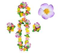 LUMOOM Lot de 5 chaînes de fleurs hawaïennes - Accessoires de cheveux - Chaîne hawaïenne - Avec bandeau - Bracelets - Pinces à cheveux - Accessoires de costume pour femme - Pour la plage hawaïenne