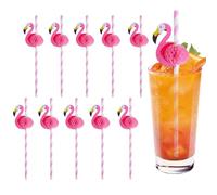 LUMOOM Lot de 50 pailles à cocktail, en papier 3D, biodégradables, tropicales, fête hawaïenne, décoration de boisson, pour boissons froides, flamant rose