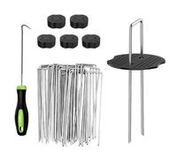 LUMOOM Lot de 50 piquets d'ancrage contre les mauvaises herbes et 50 rondelles - Piquets galvanisés en forme de U avec crochets de retrait - Pour toile anti-mauvaises herbes, jardin, gazon artificiel