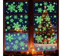 LUMOOM Lot de 6 feuilles d'images de fenêtre phosphorescentes - Décoration de Noël statique - Double face pour verre - Réutilisables