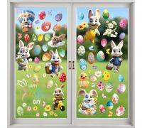 LUMOOM Lot de 9 feuilles d'autocollants pour fenêtre de Pâques - Décoration de Pâques - Mignon lapin, œufs et fleurs - Réutilisables - Décoration de chambre d'enfant (B)