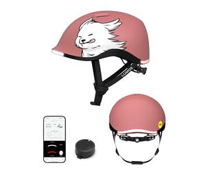 Lumos Nyxel MIPS LED Casque de Vélo - City & Commuter Casque avec 360°, Feu de Frein, USB-C, IPX6 - Taille M, Couleur: Breeze & Fluff- Coral avec Motif Chien