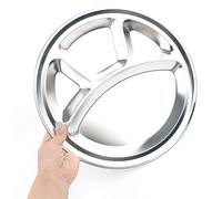 LuMOUzhou Assiettes rondes en acier inoxydable, assiettes di Assiette ronde compartimentée en acier inoxydable à 4 sections, 32 x 2 cm