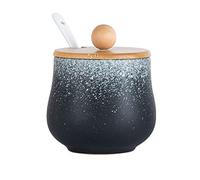 LuMOUzhou Couvrir un bol de sucre en céramique Sucrier style européen ciel étoilé avec couvercle, cuillère et plateau, 225 ml(White)
