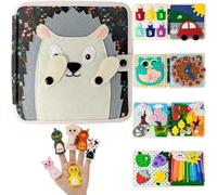 LUMS Busy Board Montessori Âge 1 2 Ans - Livre Montessori Bébé 0-3 Ans, Quiet Book & Busy Book, Jeu Voiture Enfant Voyage et Avion, Jouet Éveil en Feutrine avec 6 Marionnettes à Doigt