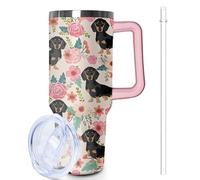 Lumumanber Gobelet isotherme en acier inoxydable avec couvercle et paille - Motif teckel - 1200 ml - Cadeau d'anniversaire et de Noël