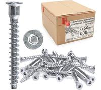 Lun Fix Confirmat Lot de 1000 vis 7 x 50 mm en acier galvanisé | connecteurs de meubles, tête fraisée à six pans creux, vis à six pans creux, vis pour meubles
