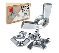 LUN FIX Écrou Papillon M12 DIN 315, 10 Pièces, Écrous À Oreilles En Acier Zingué, Serrage Manuel Sans Outil, Écrou À Oreille Pour Boulons Filetés, Vis, Montage Meuble, Machines, Jardin