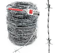 LUN FIX Fil Barbelé 100m de Fer Galvanisé, Cloture 1,5mm, Terrain | Double Torsion Fil Acier Barbelé Anti Intrusion, Cloture pour Jardin, Agricole, Sécurité