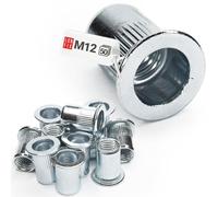 LUN FIX Insert Fileté Metal M12, Ecrou A Sertir Tête Plate, Acier Zingué, 50 Pièces, Rivet Fileté, Écrou A Riveter, Rivet Aveugle, Inserts Pour Riveteuse, Fixations, Tôle, Construction