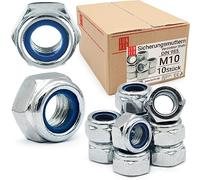 Lun Fix Lot de 10 écrous hexagonaux autobloquants M10 DIN 985 | Résistance 6, en acier galvanisé, écrous de blocage avec anneau en nylon, écrous pour boulons filetés, écrou hexagonal pour tiges