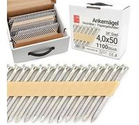 Lun Fix Lot de 1100 clous d'ancrage à 34° 4,0 x 50 mm | Cloueuse sans fil | Cloueuse à gaz | Papier | pour cloueuse pneumatique | Galvanisé