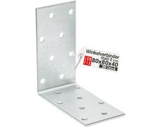 Lun Fix Lot de 20 raccords d'angle - Équerre de plaque perforée 80 x 80 x 40 x 2,0 mm - Petit angle de montage - Connecteur en bois - Protection contre la corrosion - Équerre de trou