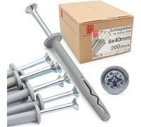 Lun Fix Lot de 200 chevilles à percussion 6,0 x 40 mm - Tête champignon - Cheville - Chevilles de cadre - Montage rapide - Vis à percussion - Vis à tête fraisée