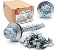 Lun Fix Lot de 250 vis à tôle trapézoïdale - 4,8 x 35 mm - Argentées galvanisées - Vis étanches avec rondelle d'étanchéité - Vis auto-foreuses avec joint d'étanchéité - Vis autoperceuses pour tôles de