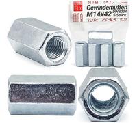 Lun Fix Lot de 5 manchons filetés M14 x 42 - DIN 6334 - Écrou long hexagonal - Écrou d'écartement en acier galvanisé - Manchon d'écartement pour tiges filetées - Écrou de connexion long - Filetage