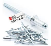 LUN FIX Rivet Pop Aluminium 4,8x16 mm, DIN 7337, 1 kg, Fixation Aveugle Metal Tige Acier, Rivets Pop Plaque Immatriculation, Pour Tole, Montage Atelier Carrosserie Automobile Réparation