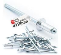 LUN FIX Rivet Pop Aluminium 4x18 mm, DIN 7337, 1 kg, Fixation Aveugle Metal Tige Acier, Rivets Pop Plaque Immatriculation, Pour Tole, Montage Atelier Carrosserie Automobile Réparation