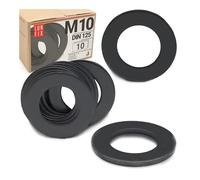 Lun Fix Rondelles M10 - Lot de 10 rondelles DIN 125 Ø 10,5-20 mm en acier galvanisé noir galvanisé - Rondelles plates pour bois, métal, ingénierie, clôture, montage