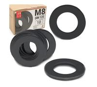 Lun Fix Rondelles M8 - 10 pièces DIN 125 Ø 8,4-16 mm en acier galvanisé noir - Rondelles plates pour bois, métal, construction mécanique, clôture