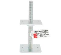LUN FIX Support Poteau Bois 110x110x250 mm, Ancrage Au Sol Réglable, Pied De Poteau À Visser, Acier Galvanisé, Support de Poteau Bois Extérieur, Platine Fixation pour Poteaux de Clôture