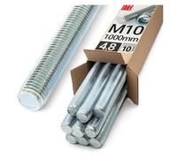 Lun Fix Tige filetée | M10 x 1000 mm | Lot de 10 | Acier galvanisé 4.8 | DIN 976 | Filetage métrique | Goujon fileté M10 | Vis longue | Fixation industrielle | Montage métal