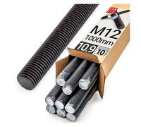 Lun Fix Tige filetée | M12 x 1000 mm | Lot de 10 | Acier galvanisé 10.9 | DIN 976 | Filetage métrique | Goujon fileté M12 | Vis longue | Fixation industrielle | Montage métal