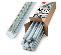 Lun Fix Tige filetée | M12 x 1000 mm | Lot de 10 | Acier galvanisé 4.8 | DIN 976 | Filetage métrique | Goujon fileté M12 | Vis longue | Fixation industrielle | Montage métal