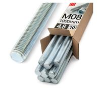 Lun Fix Tige filetée | M8 x 1000 mm | Lot de 10 | Acier haute résistance 4.8 | DIN 976 | Filetage métrique | Goujon fileté M8 | Vis longue | Fixation industrielle | Montage métal