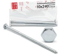 Lun Fix Vis à Bois 10 x 240 mm Acier Zingué - 5 Pièces | Tirefond Hexagonal | Cheville Béton | Support Poteau Bois | Visserie Métal | Portillon | Alternative Inox