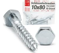 Lun Fix Vis à Bois 10 x 80 mm Acier Zingué - Pièces | Tirefond Hexagonal | Cheville Béton| Support Poteau Bois | Visserie Métal | Portillon | Alternative Inox