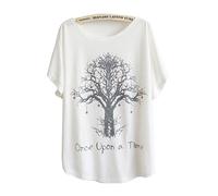 Luna et Margarita T-Shirt Femme Blanche Manche Chauve-Souris à Motif d'arbre Once Upon a Time col Rond Coton mélange Taille 34 36 - Blanc (Arbre) - XS